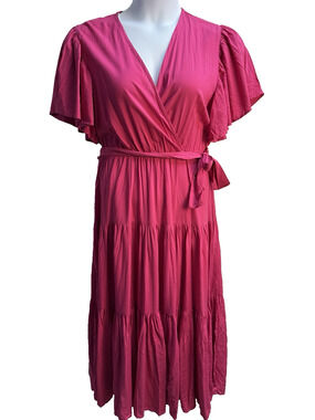 Petal and Pup Flutter Sleeve Tiered Pink Women’s Large Dress Cottagecore NWOT